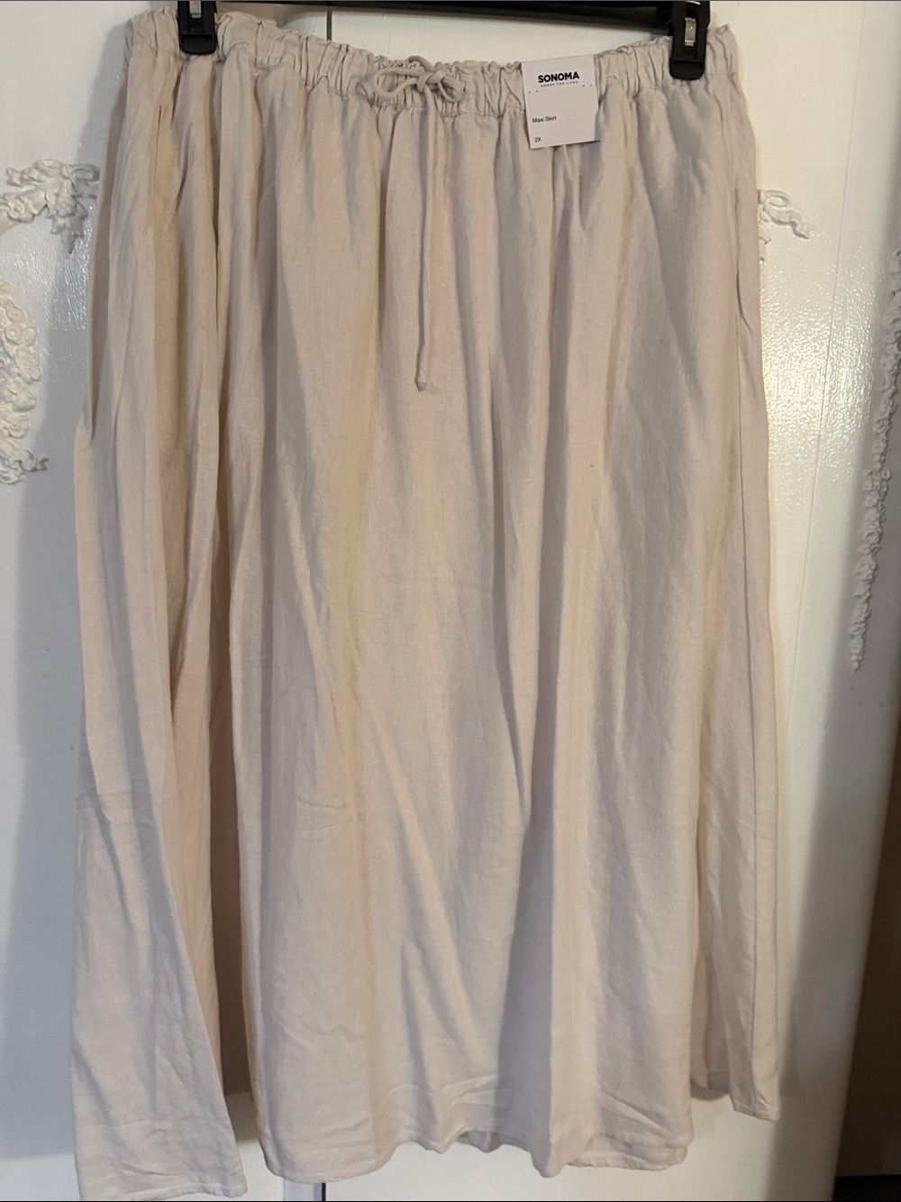 SONOMA Light Cream Drawstring Linen Blend Maxi Skirt